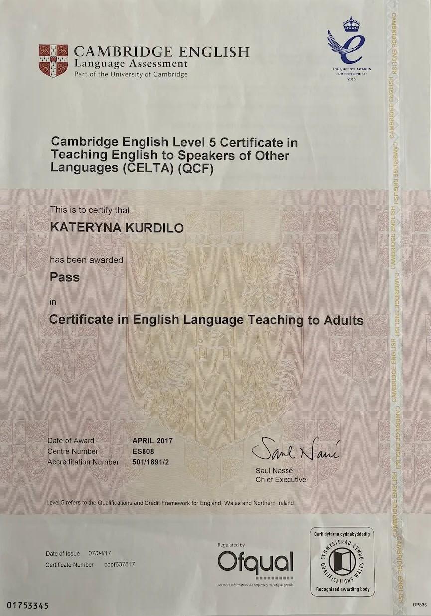 CELTA certificate