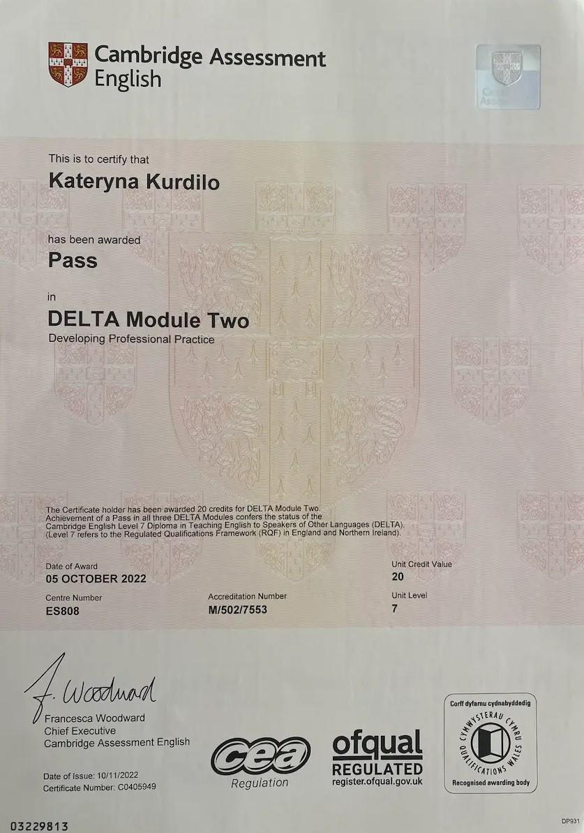 DELTA Module 2 certificate